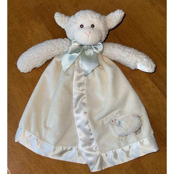 Bearington Baby Lamb Lovey Satin Sherpa Security Blanket Plush Sewn Eyes - Picture 1 of 14